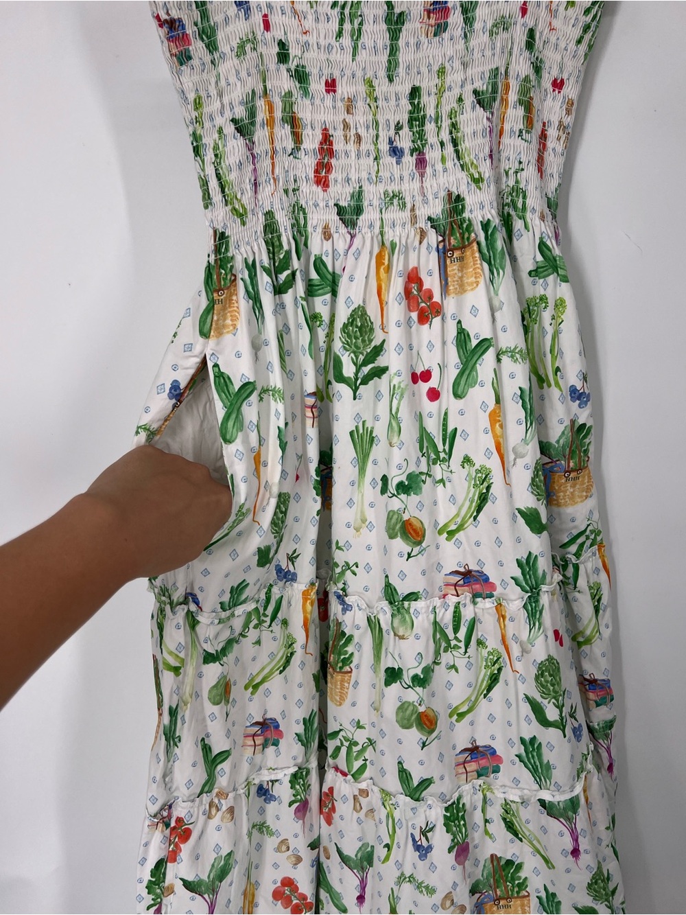 Hill House White Colorful Floral Vegetable Garden Smocked Ruffle Midi Sundress M - Picture 10 of 12